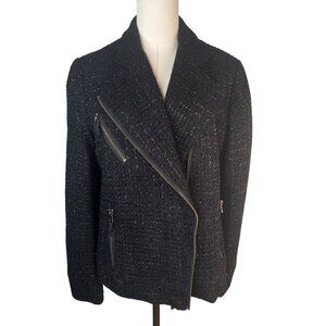 I Love Ronson Large Black Tweed Asymmetrical Zipper Jacket